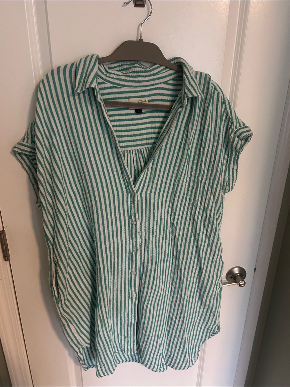 Universal Thread Green & White Striped Button-Front Dress